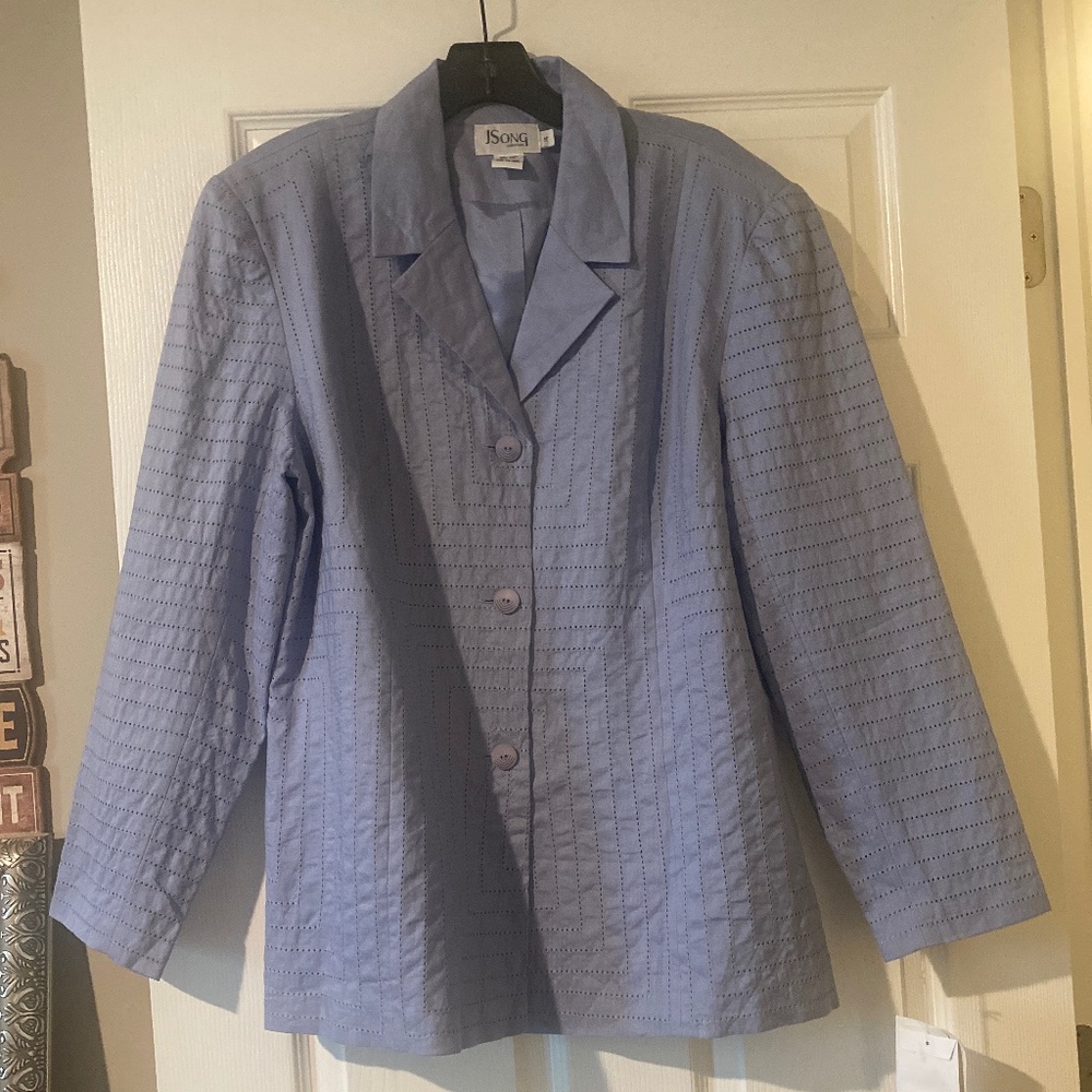 NWT J SONG LINEN PERIWINKLE BLUE BLASER SIZE 14